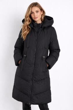 SAINT & SINNER Black Chevron Penguin Puffer Longline Hooded Coat In Size M US